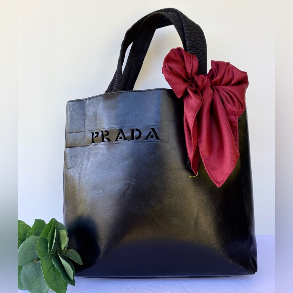 Prada Black Tote with Red Accent